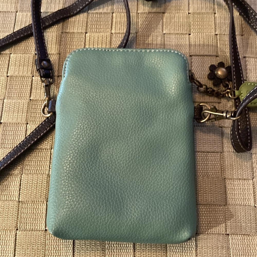 CHALA Crossbody SLOTH Women's Teal Cell Purse Leather Mini bag Adjustable Strap - Picture 3 of 7